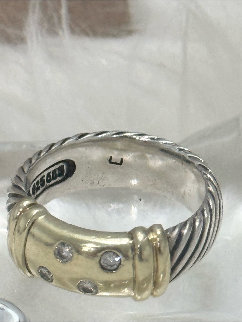 David Yurman .925 14K Gold Four (4) Diamond Metro Cable Ring Sz 6 - Picture 9 of 12